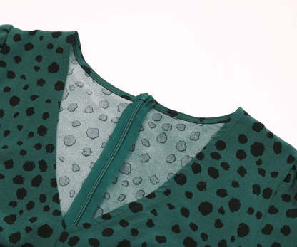 Dalmatian Print Lantern Sleeve Twist Front A-line Midi Dress