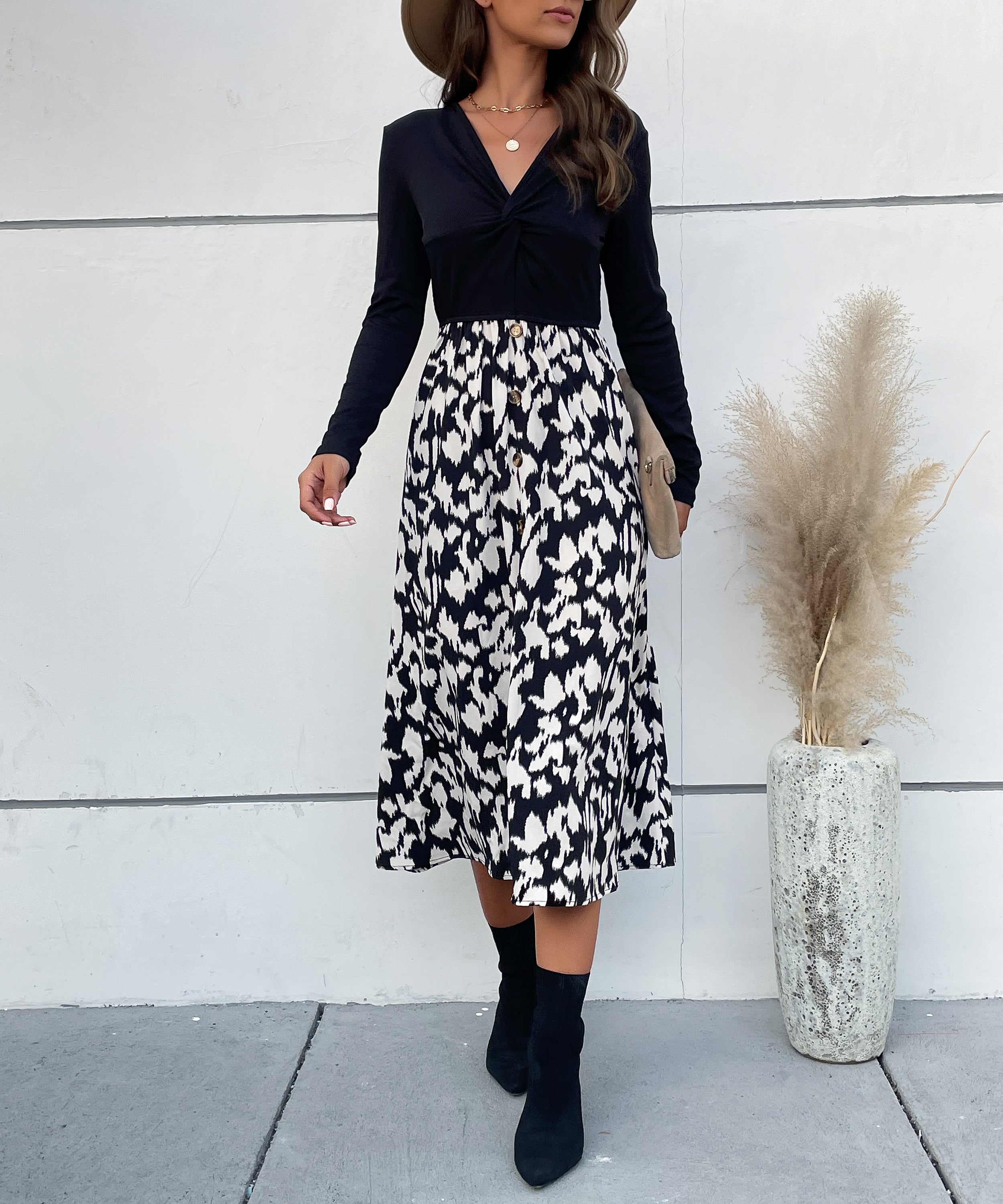 Leopard Print Tie Front Fitted Midi Dress