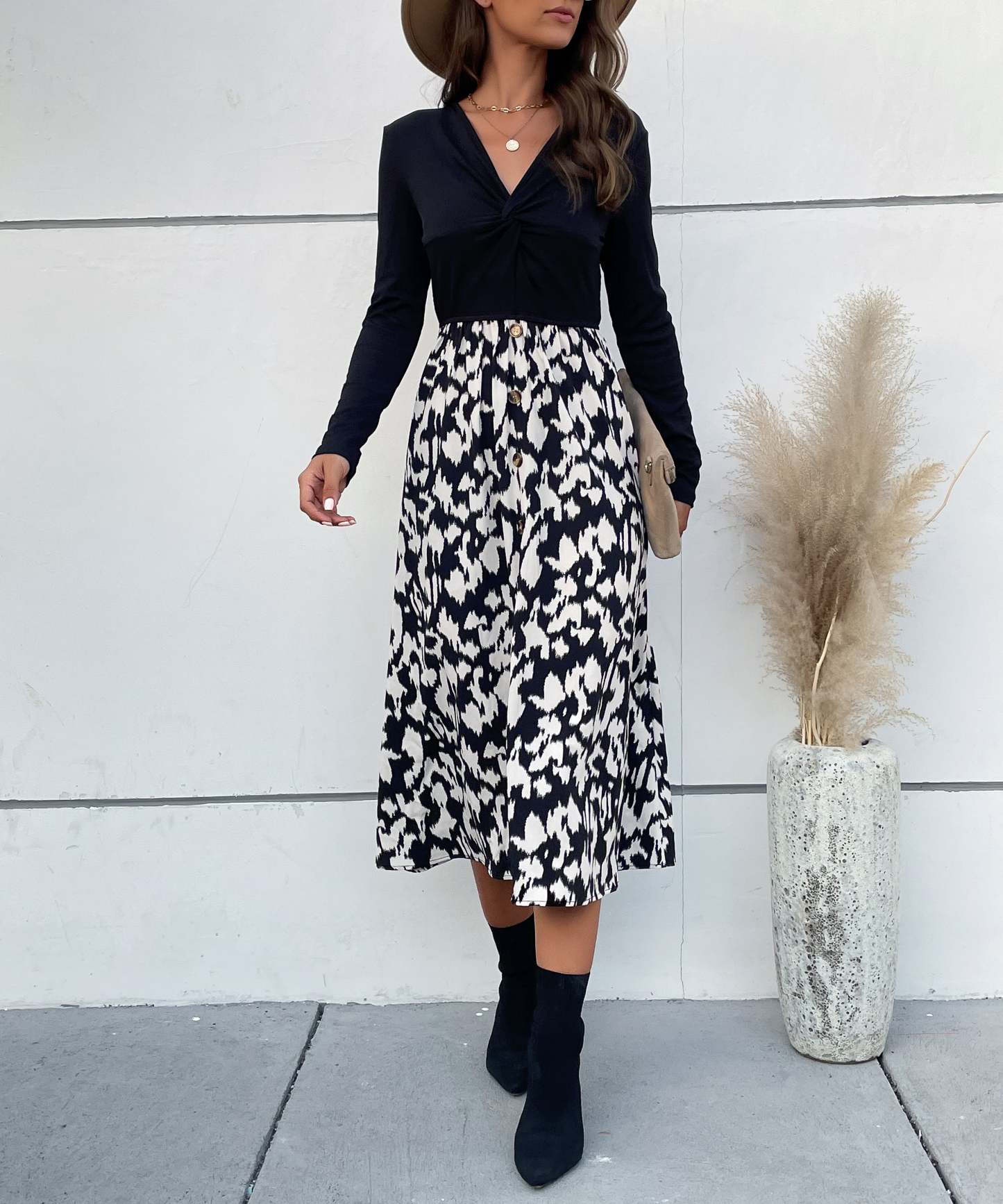 Leopard Print Tie Front Fitted Midi Dress