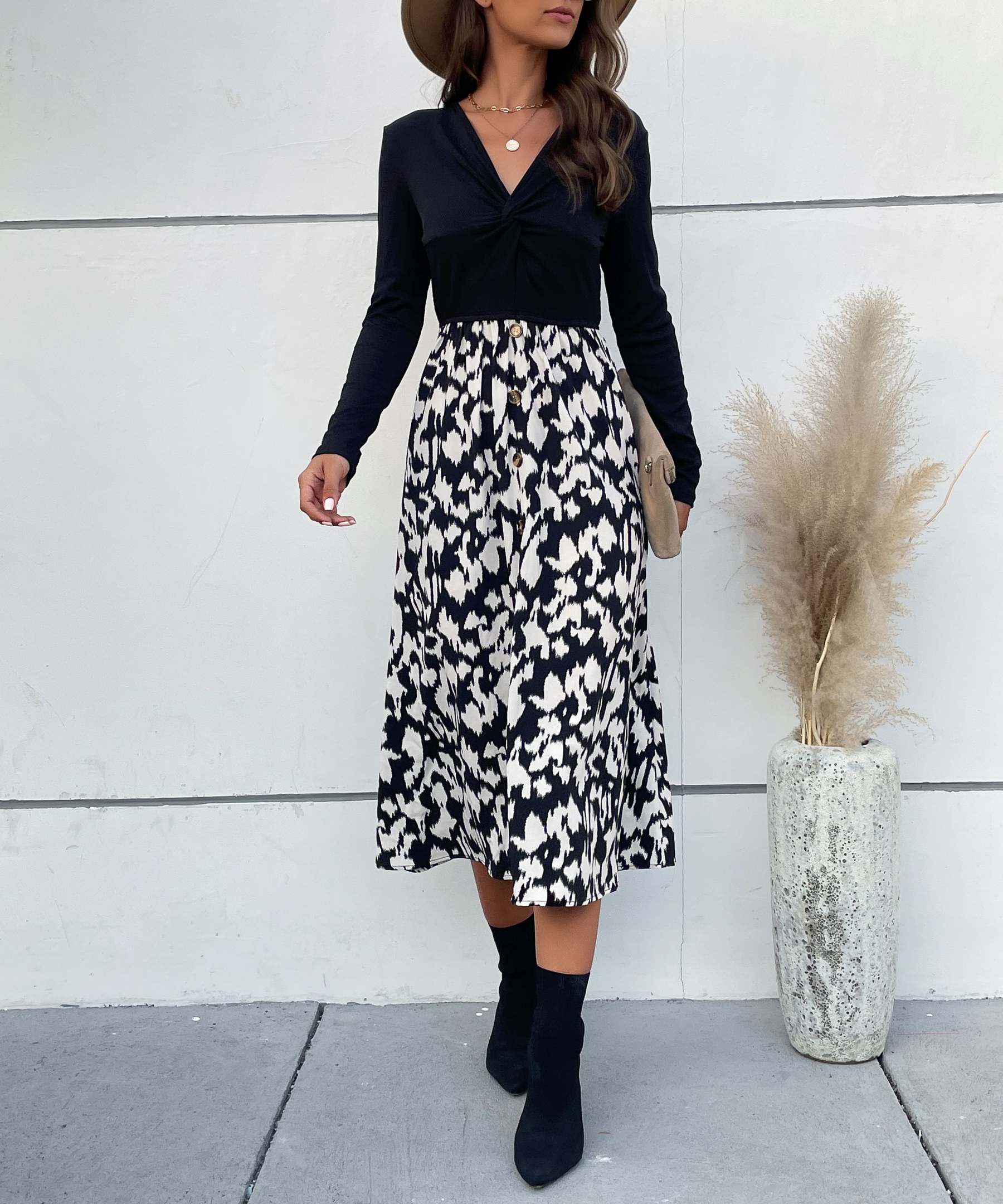 Leopard Print Tie Front Fitted Midi Dress