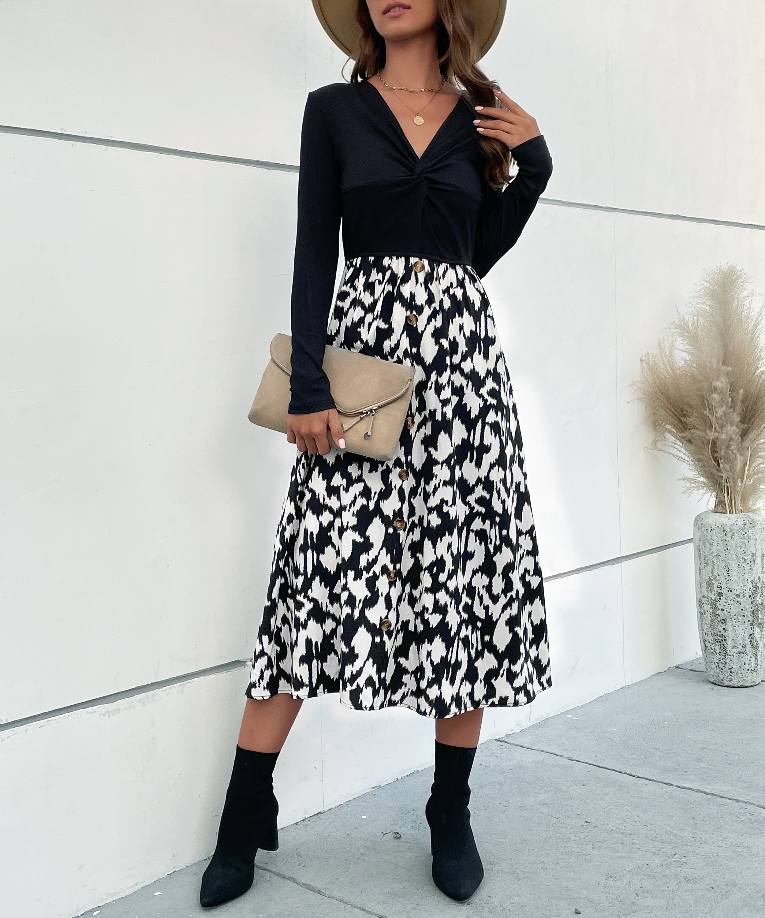 Leopard Print Tie Front Fitted Midi Dress