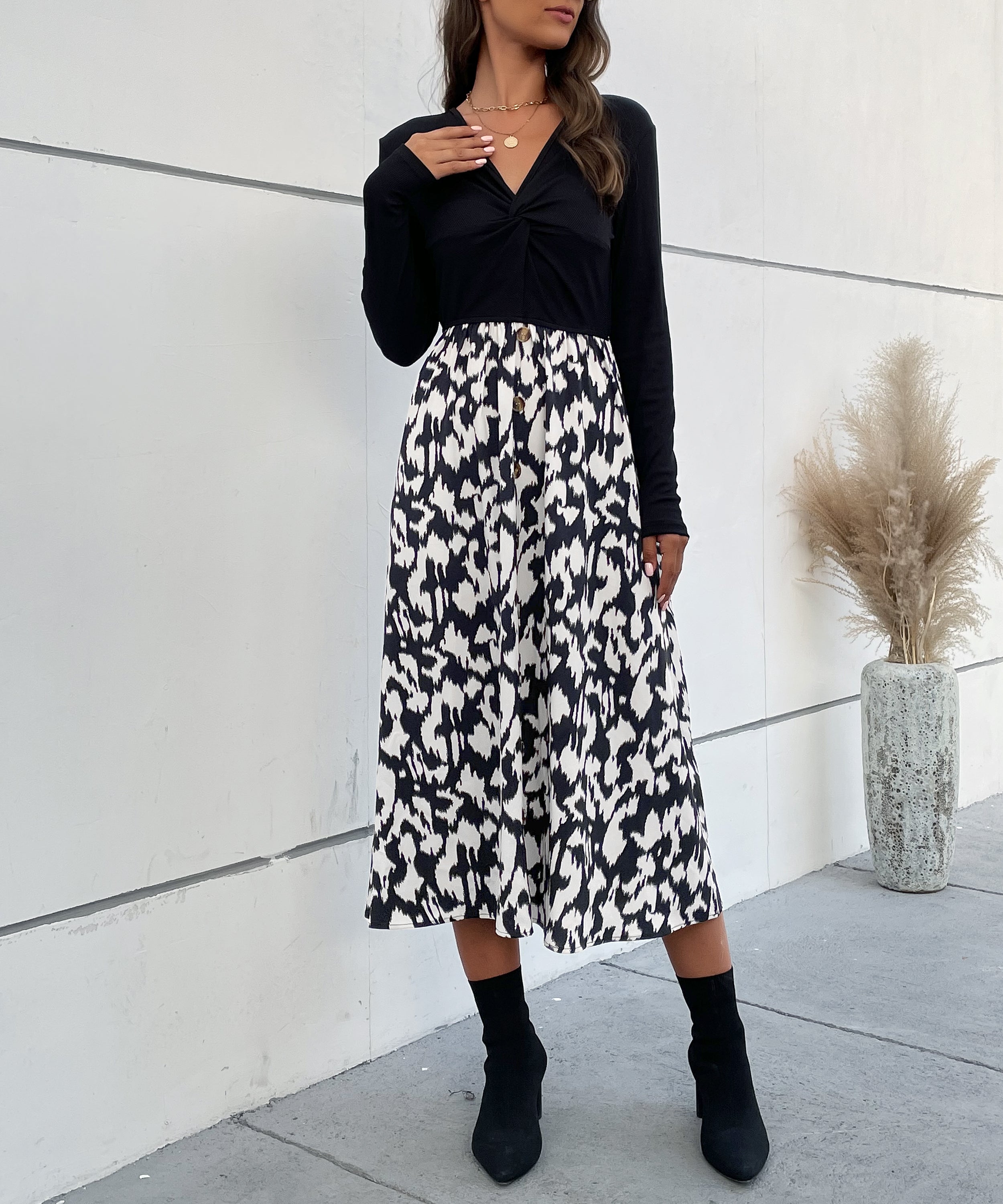 Leopard Print Tie Front Fitted Midi Dress