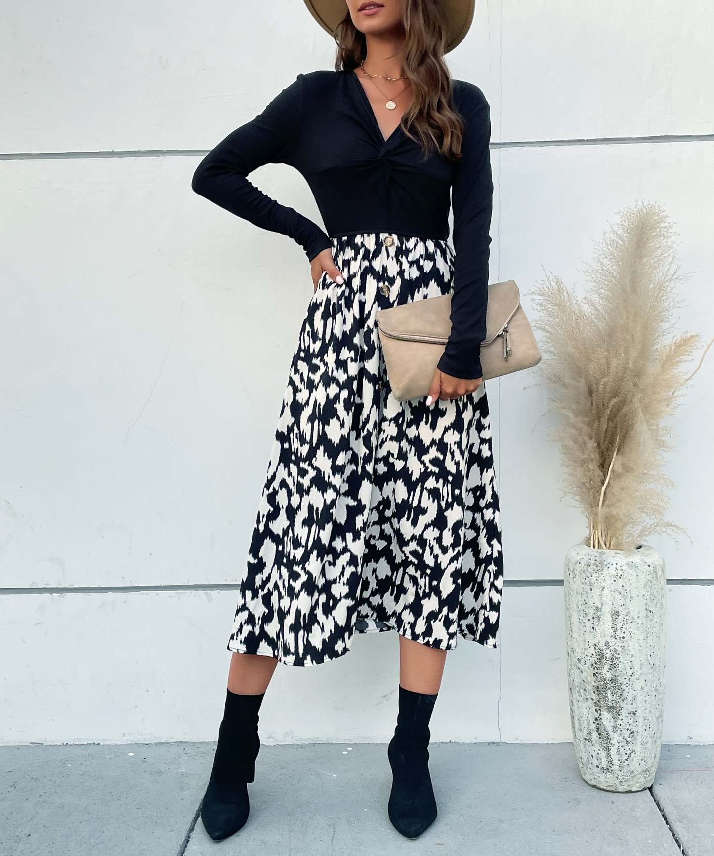 Leopard Print Tie Front Fitted Midi Dress