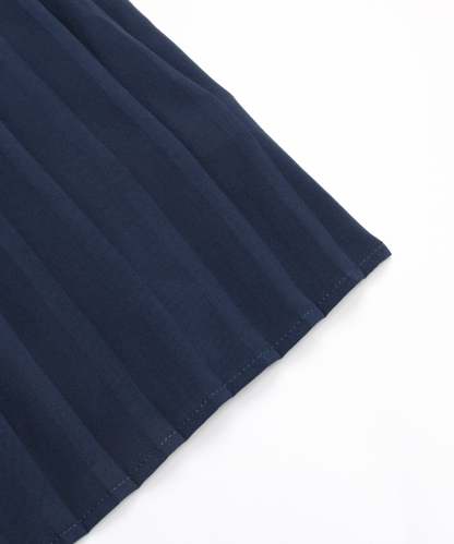 Guipure Lace Panel Split Sleeve Pleated Hemm Belted Midi Dress