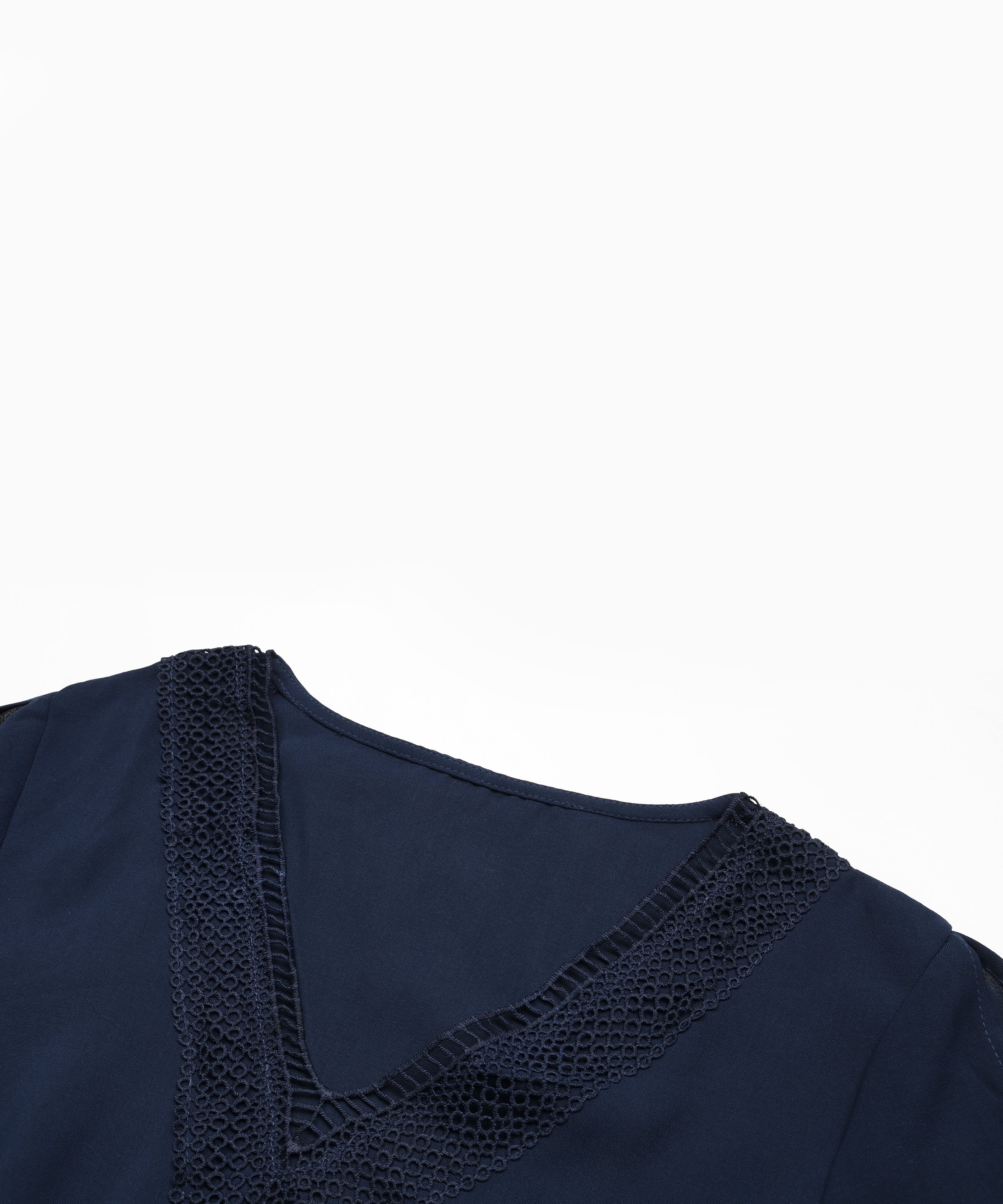 Guipure Lace Panel Split Sleeve Pleated Hemm Belted Midi Dress