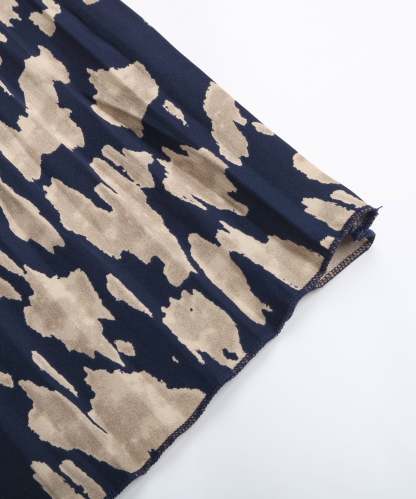 Allover Print Notched Neckline Pleated Hem Belted Midi Dress