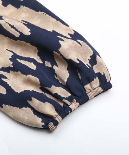 Allover Print Notched Neckline Pleated Hem Belted Midi Dress