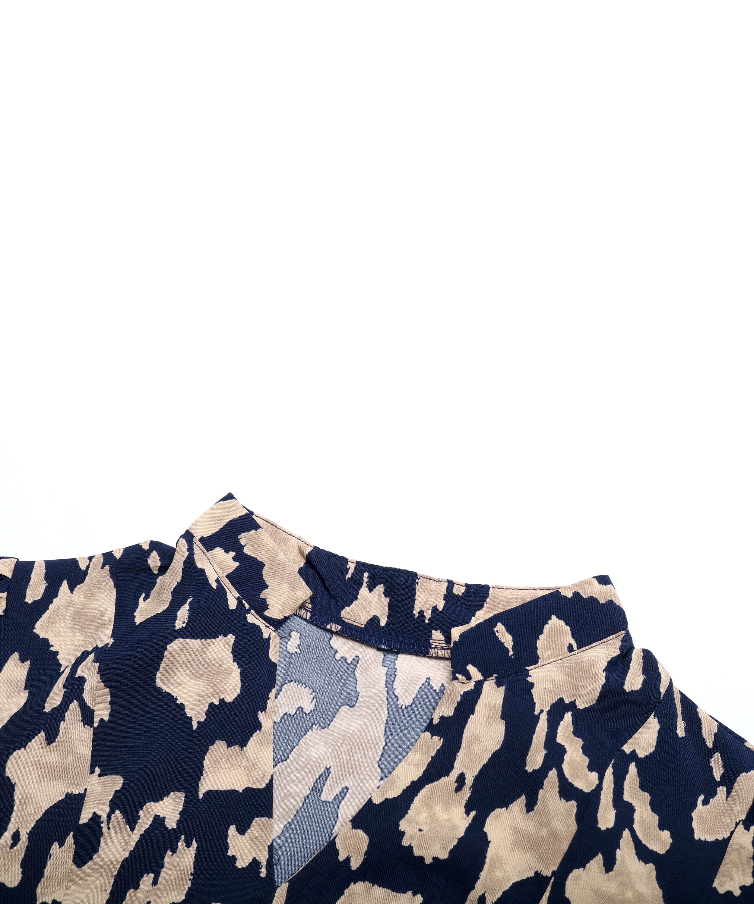 Allover Print Notched Neckline Pleated Hem Belted Midi Dress