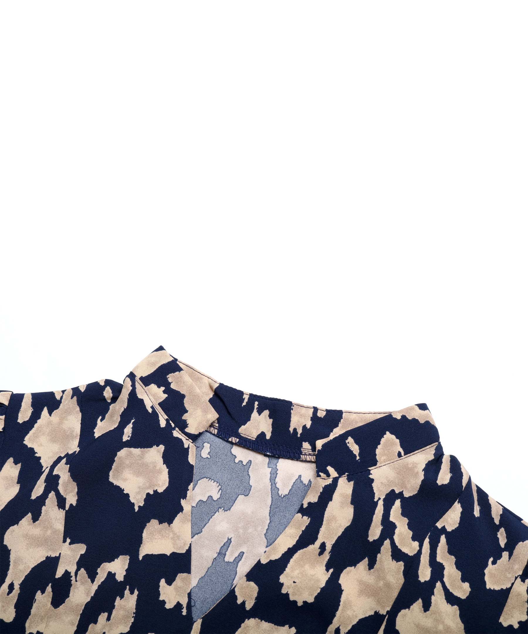 Allover Print Notched Neckline Pleated Hem Belted Midi Dress