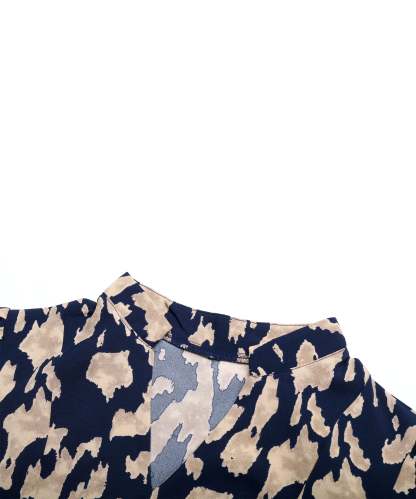 Allover Print Notched Neckline Pleated Hem Belted Midi Dress