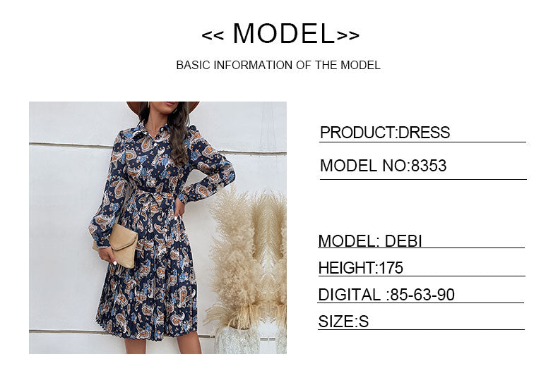 Paisley Print Pleated Hem Belted Midi Dress