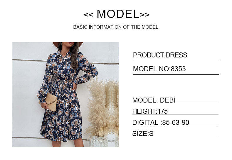 Paisley Print Pleated Hem Belted Midi Dress