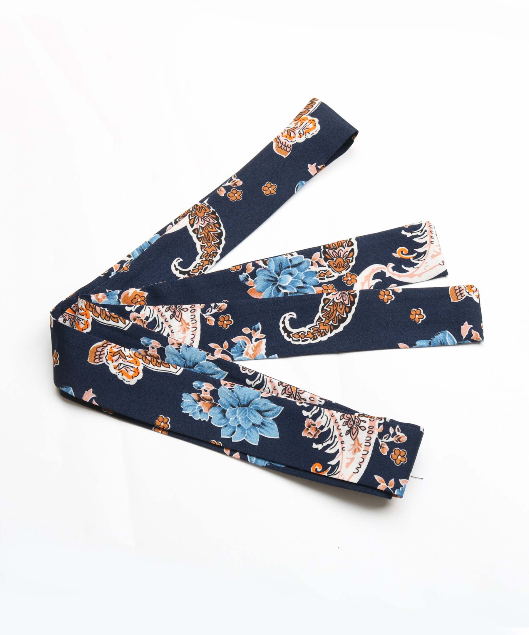 Paisley Print Pleated Hem Belted Midi Dress