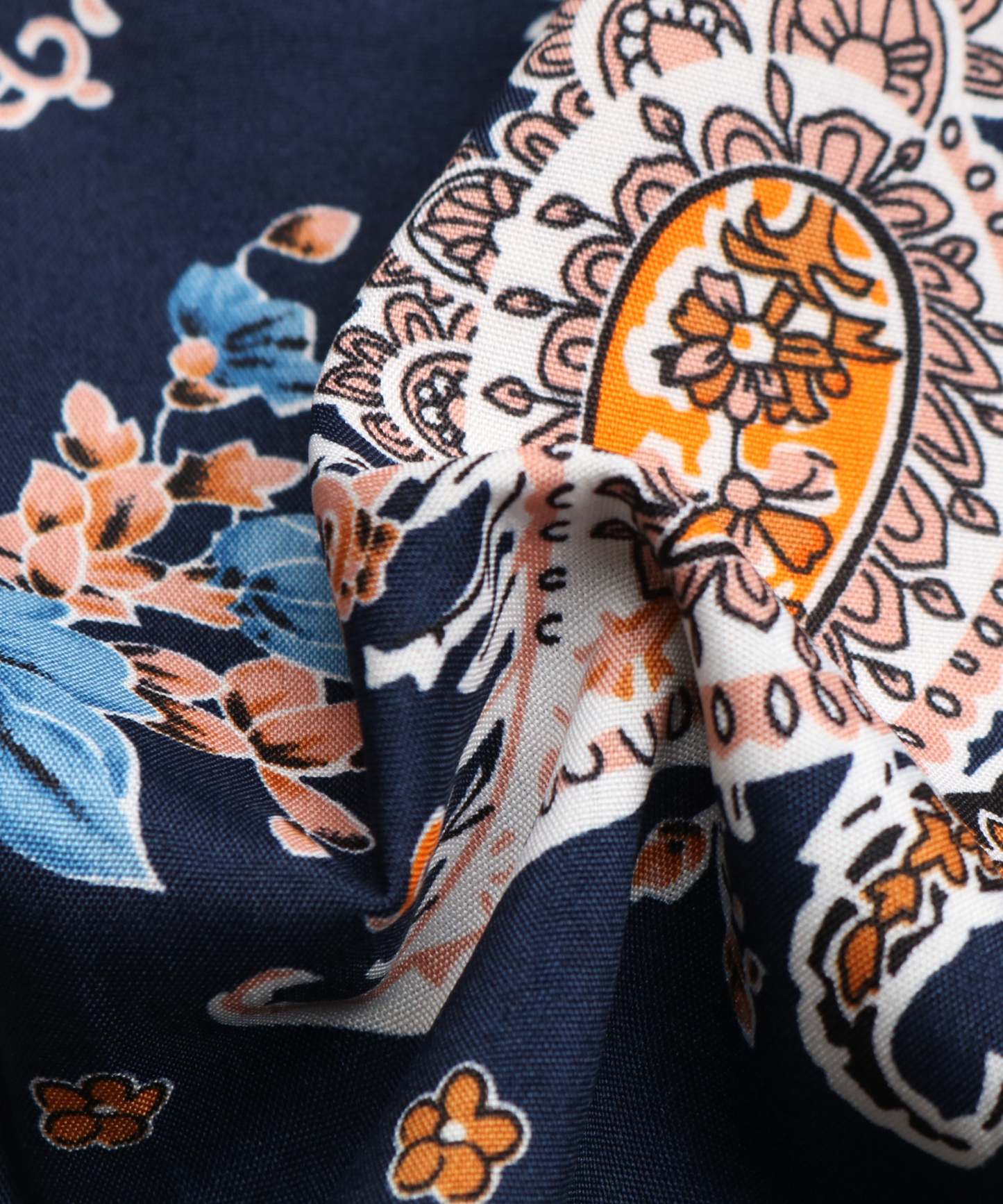 Paisley Print Pleated Hem Belted Midi Dress