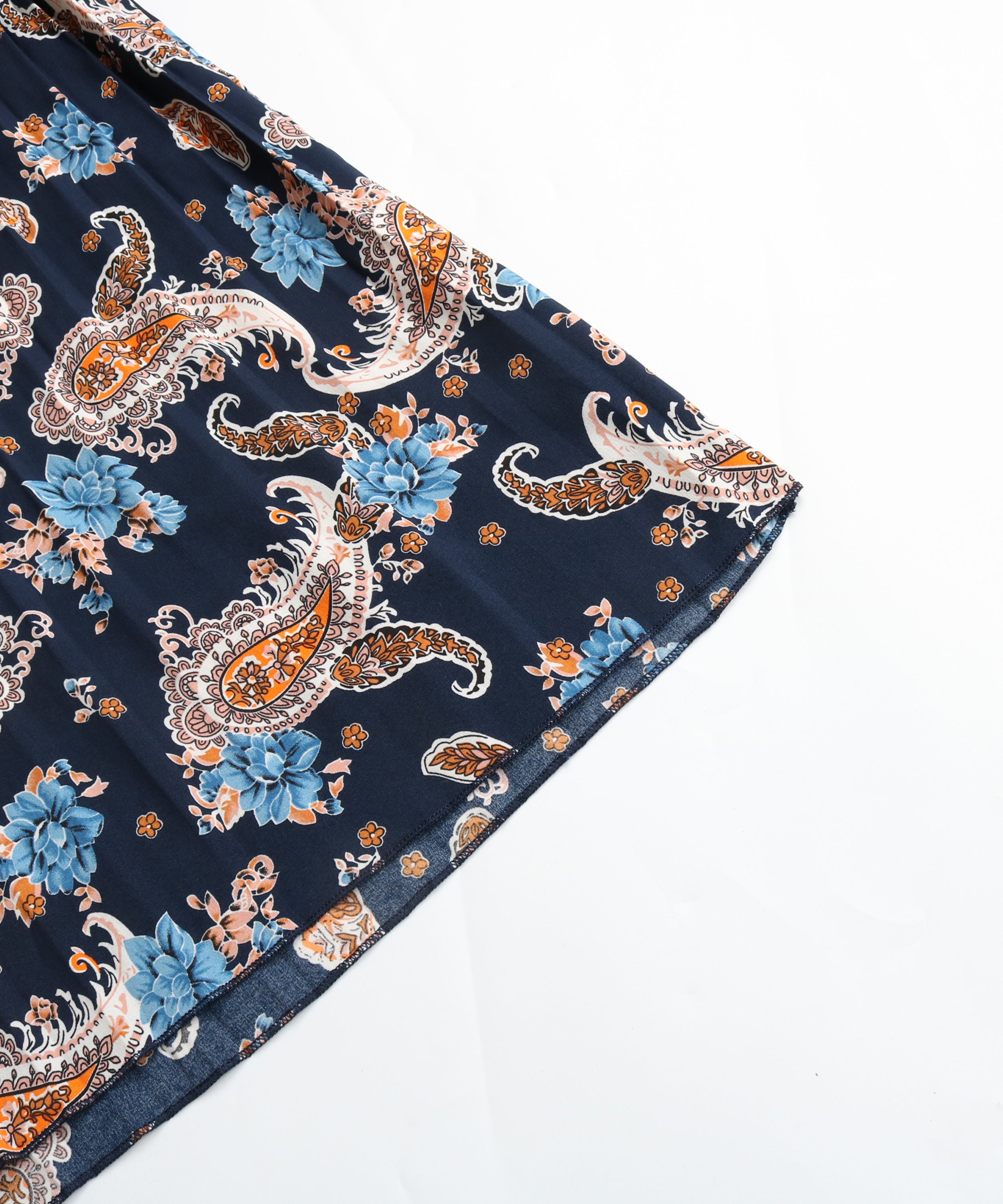 Paisley Print Pleated Hem Belted Midi Dress