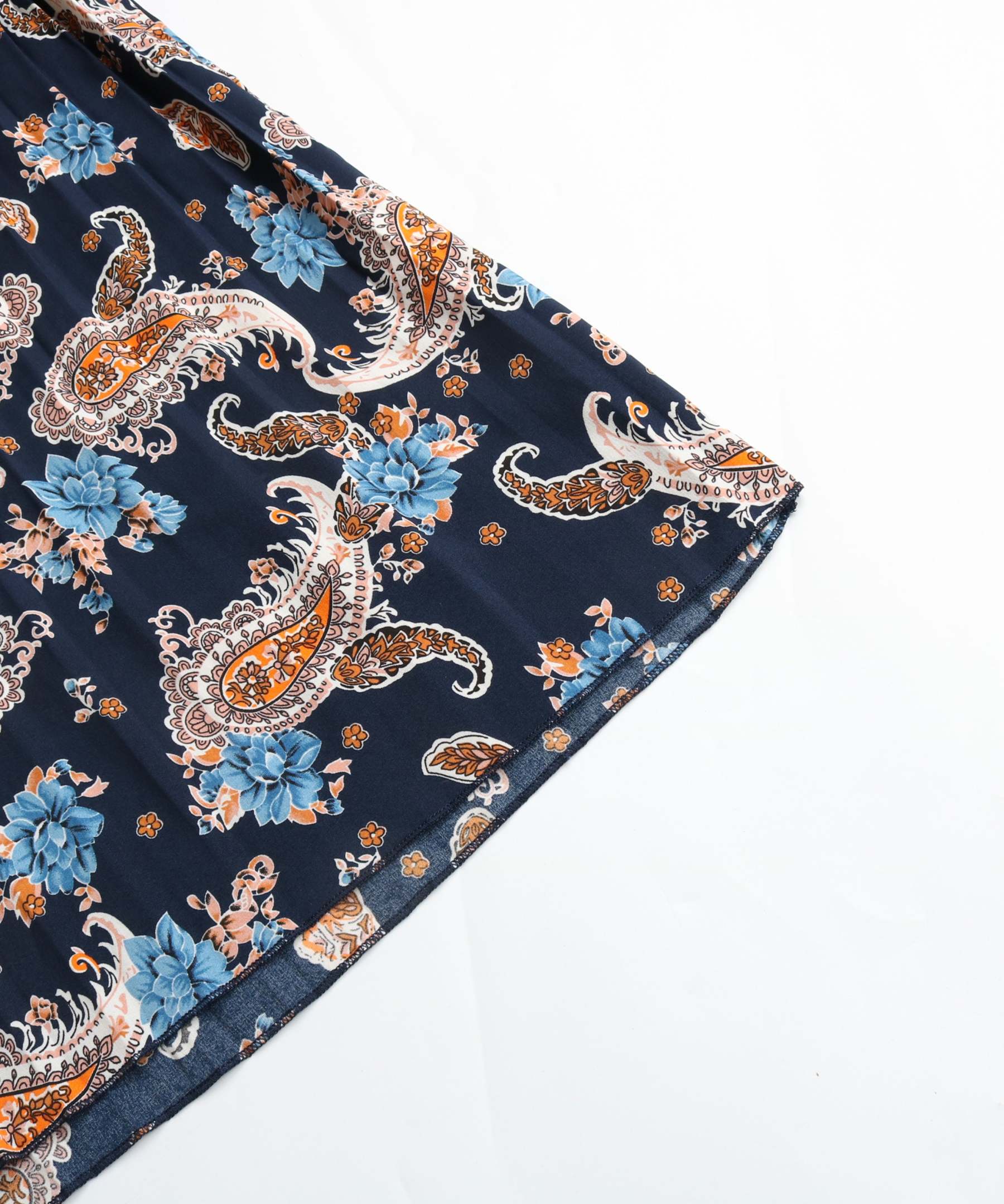 Paisley Print Pleated Hem Belted Midi Dress