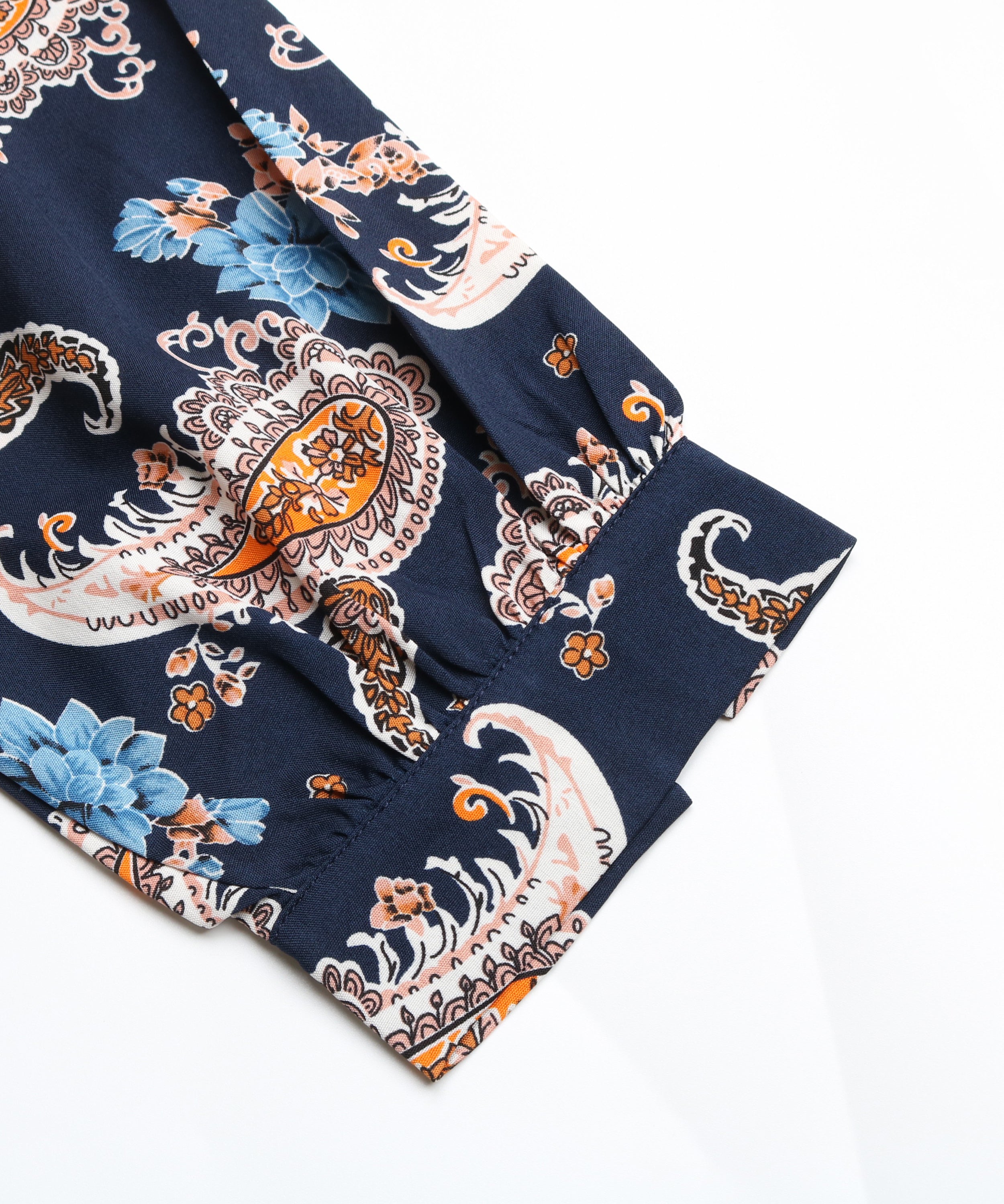 Paisley Print Pleated Hem Belted Midi Dress