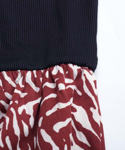 Colorblock Graphic Print  Gigot Sleeve A-line Midi Dress