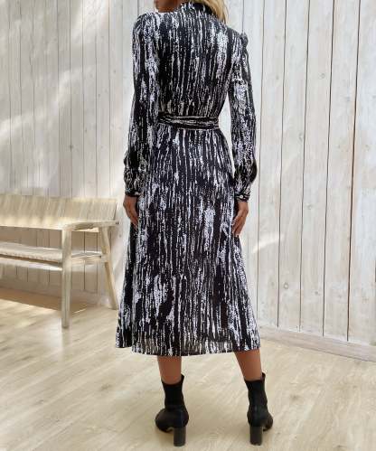 Allover Print Button Front Belted Shirt MidiDress