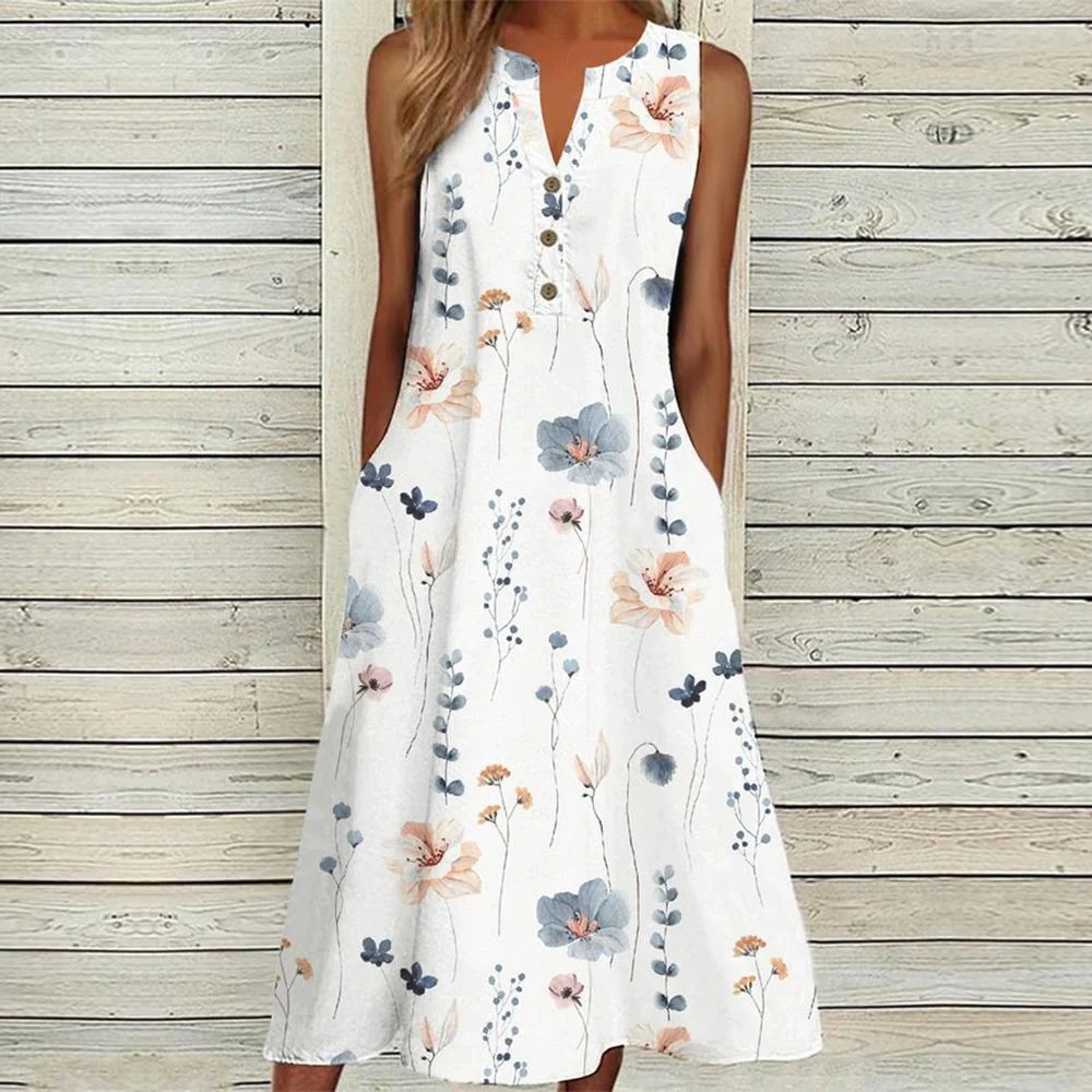 Romantic Sleeveless Print Midi Dress