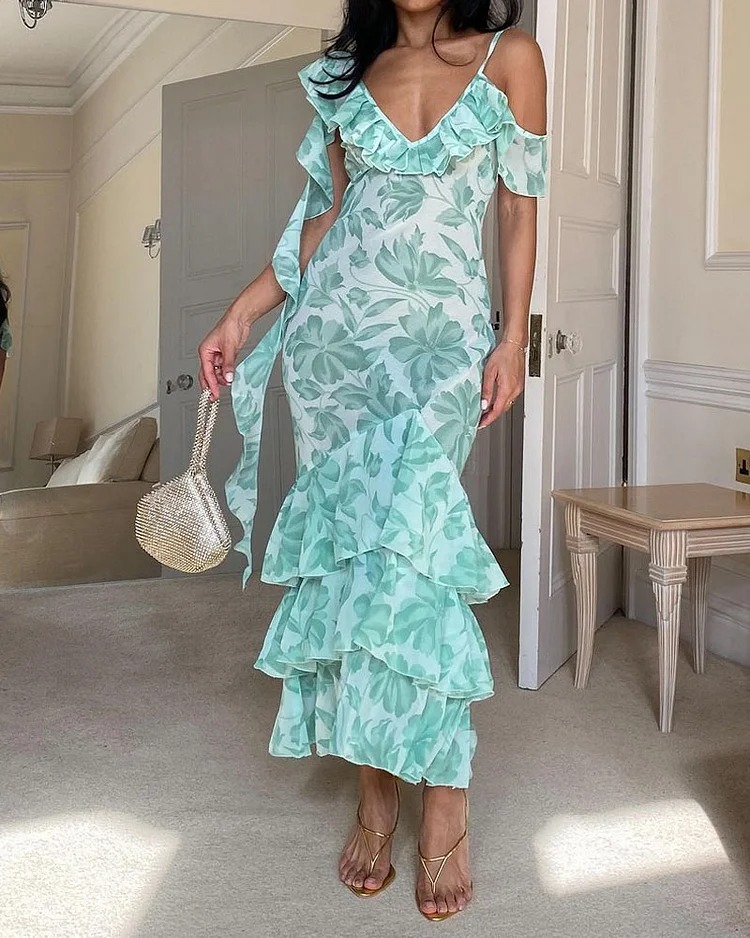 Ruffle Jacquard Maxi Dress