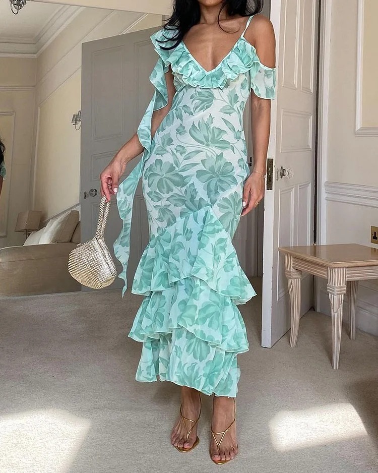 Ruffle Jacquard Maxi Dress