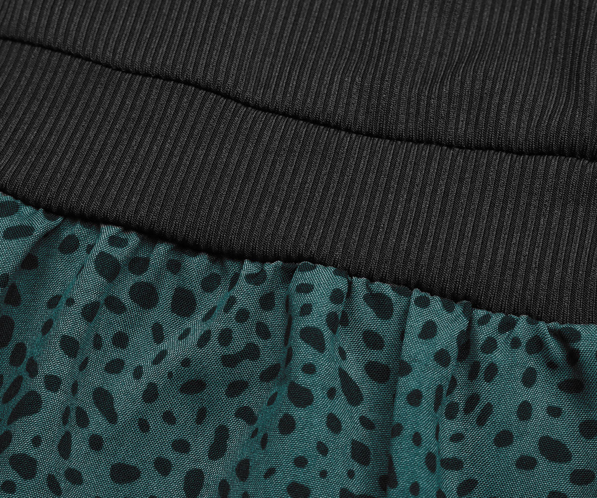 Colorblock Dalmatian Print Button Detail Midi Dress