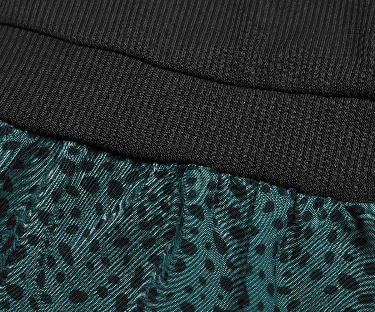 Colorblock Dalmatian Print Button Detail Midi Dress