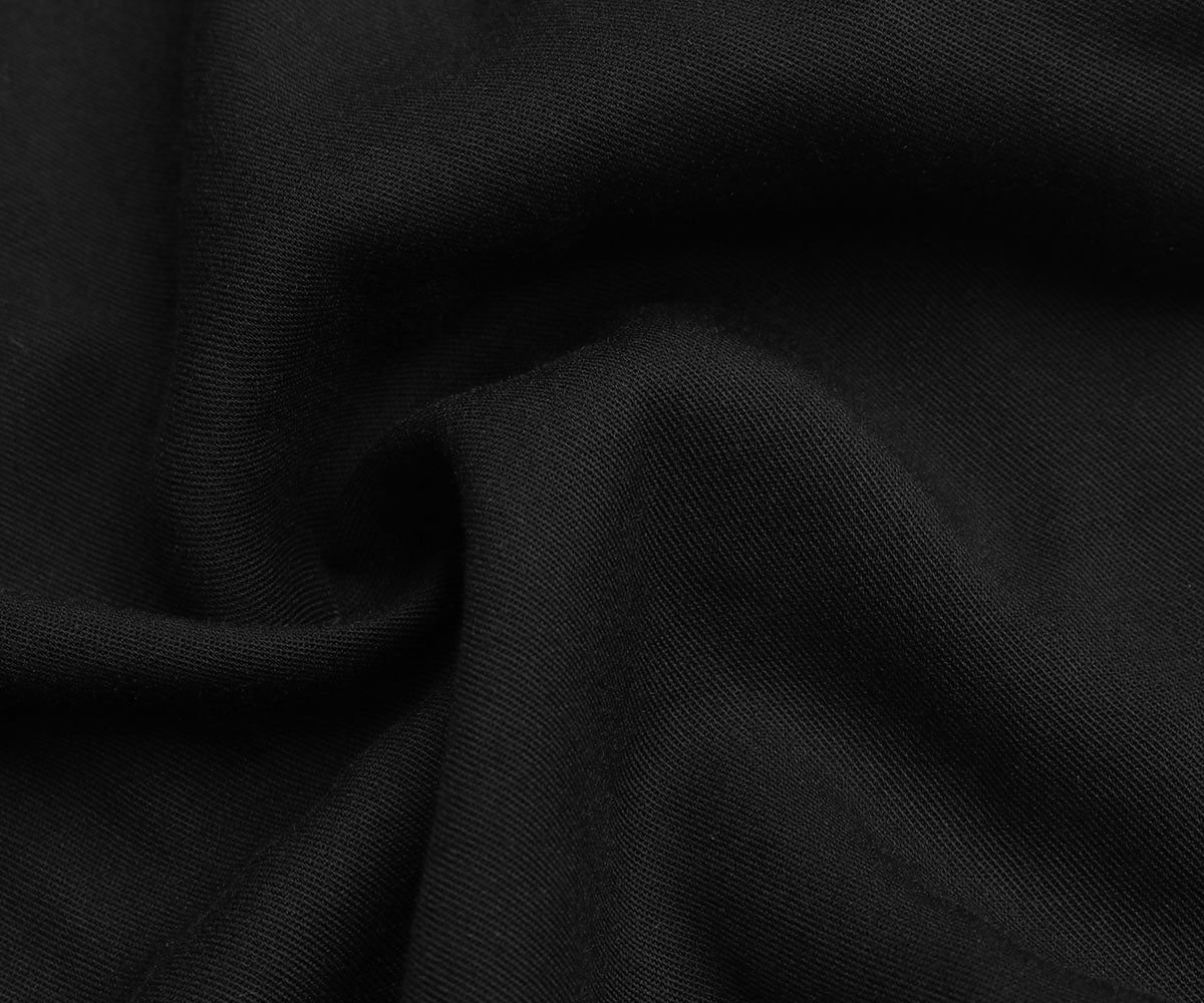 Slant Pockets Belted Black Midi Dress