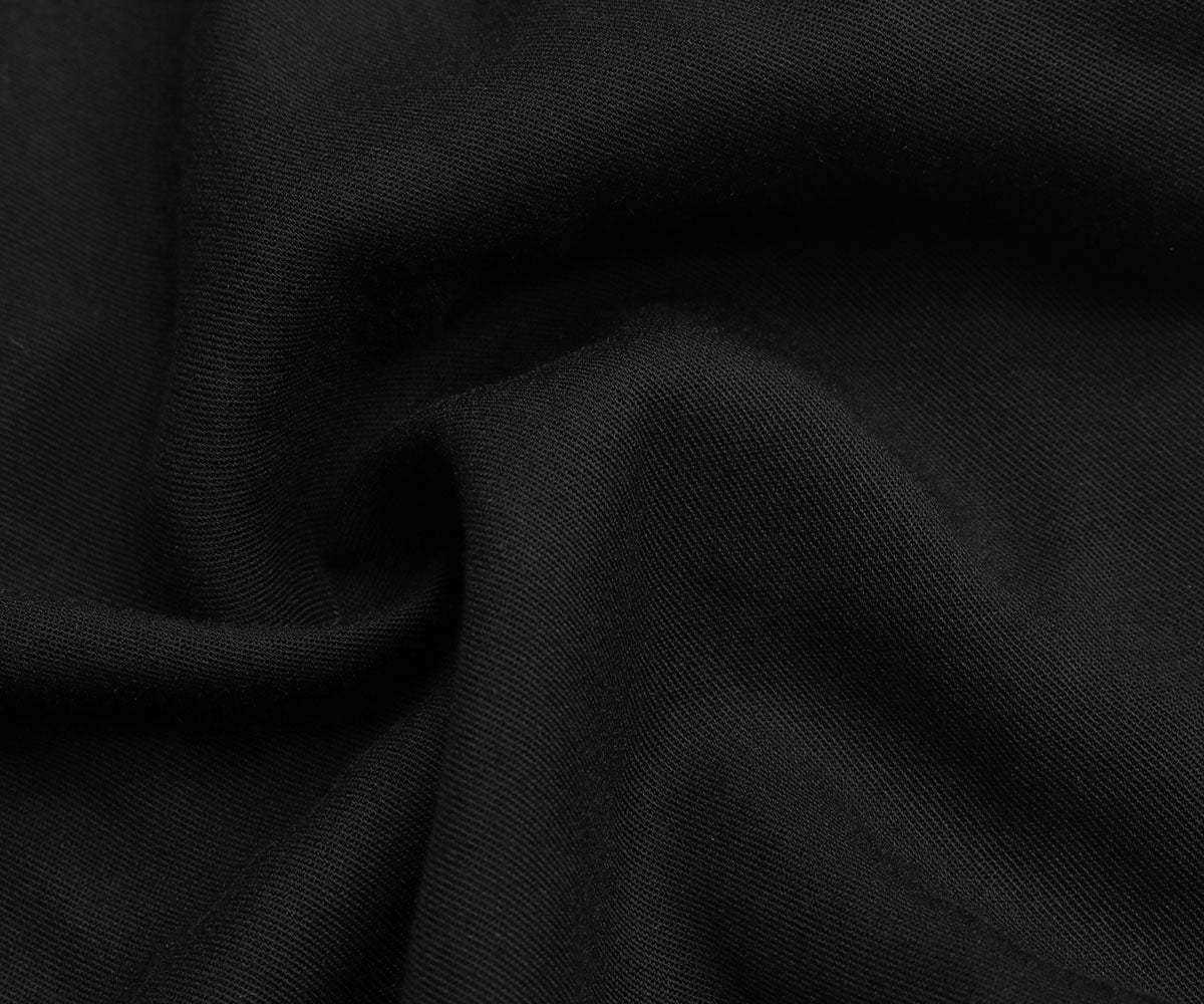 Slant Pockets Belted Black Midi Dress