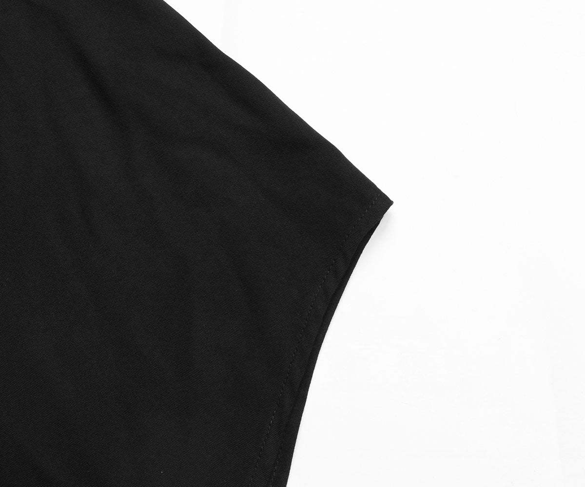 Slant Pockets Belted Black Midi Dress