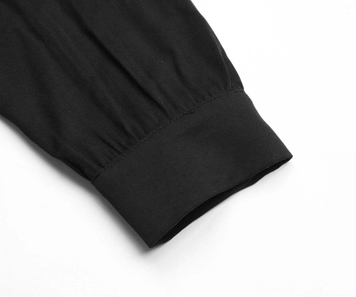 Slant Pockets Belted Black Midi Dress