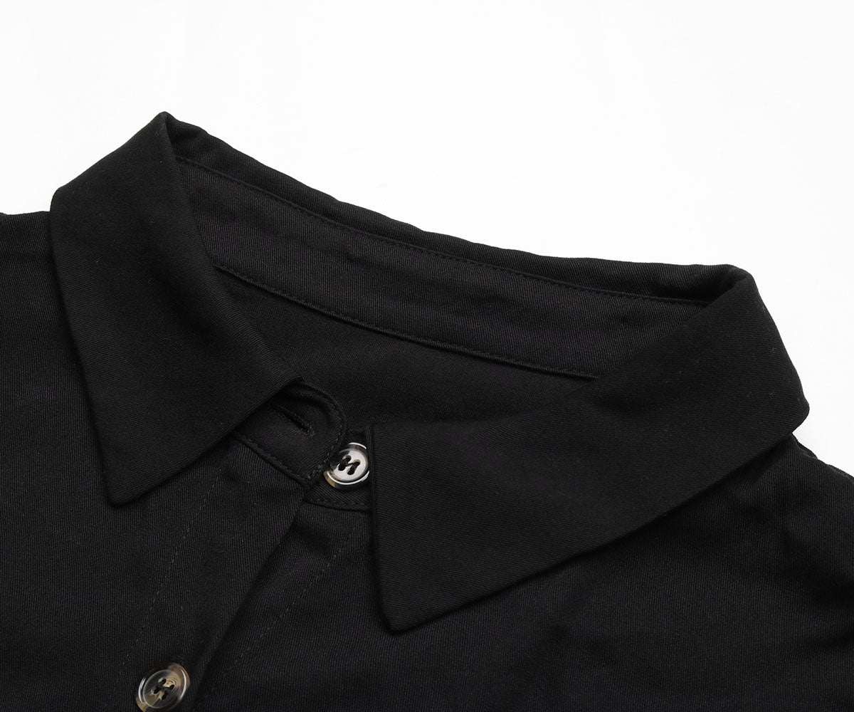 Slant Pockets Belted Black Midi Dress