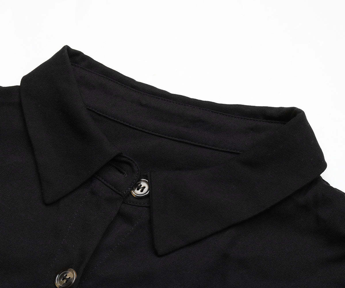 Slant Pockets Belted Black Midi Dress