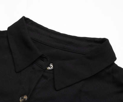 Slant Pockets Belted Black Midi Dress