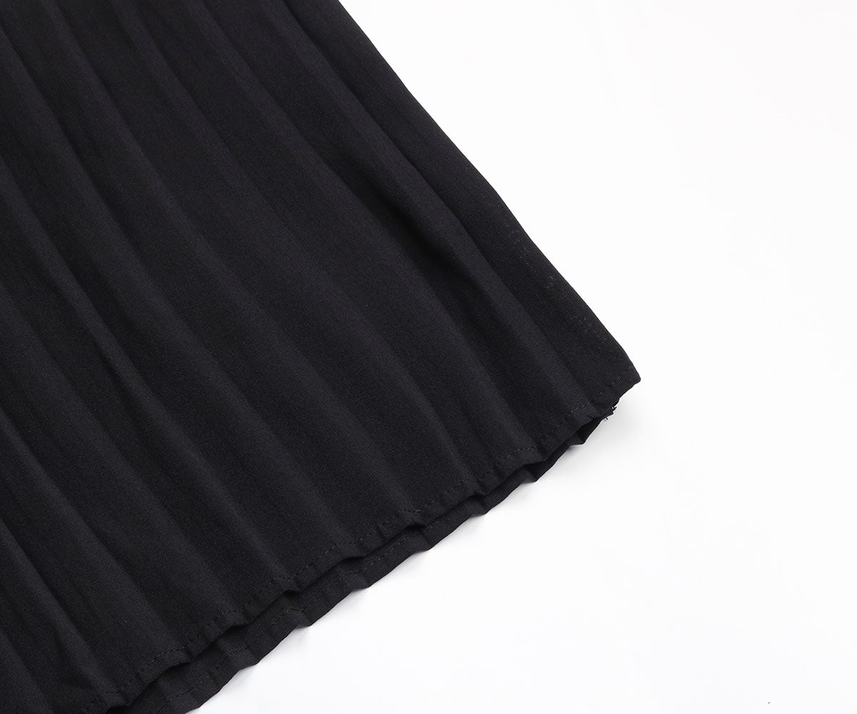 Lantern Sleeve Pleated Hem Belted Dress
