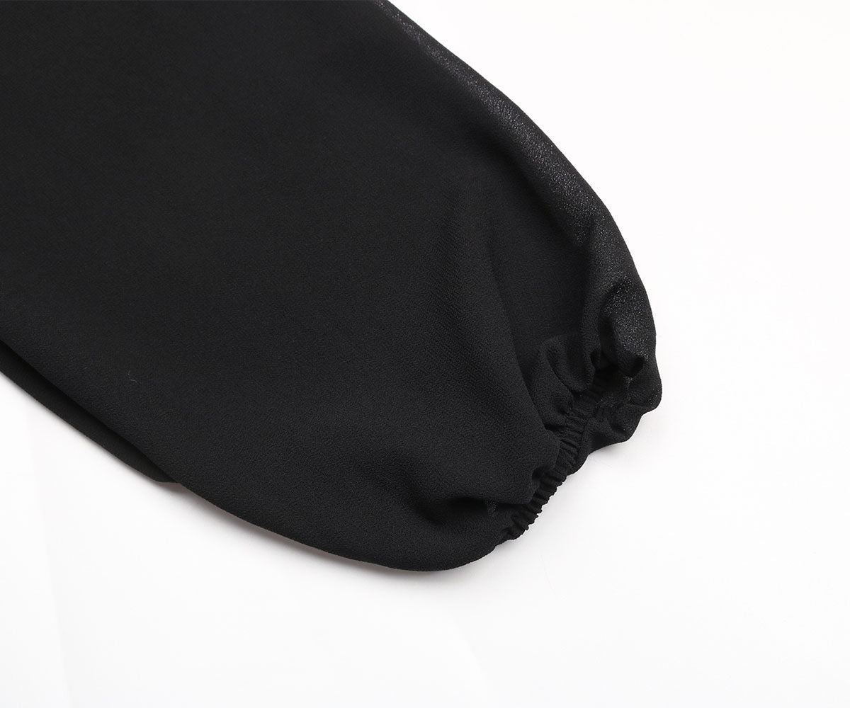 Lantern Sleeve Pleated Hem Belted Dress