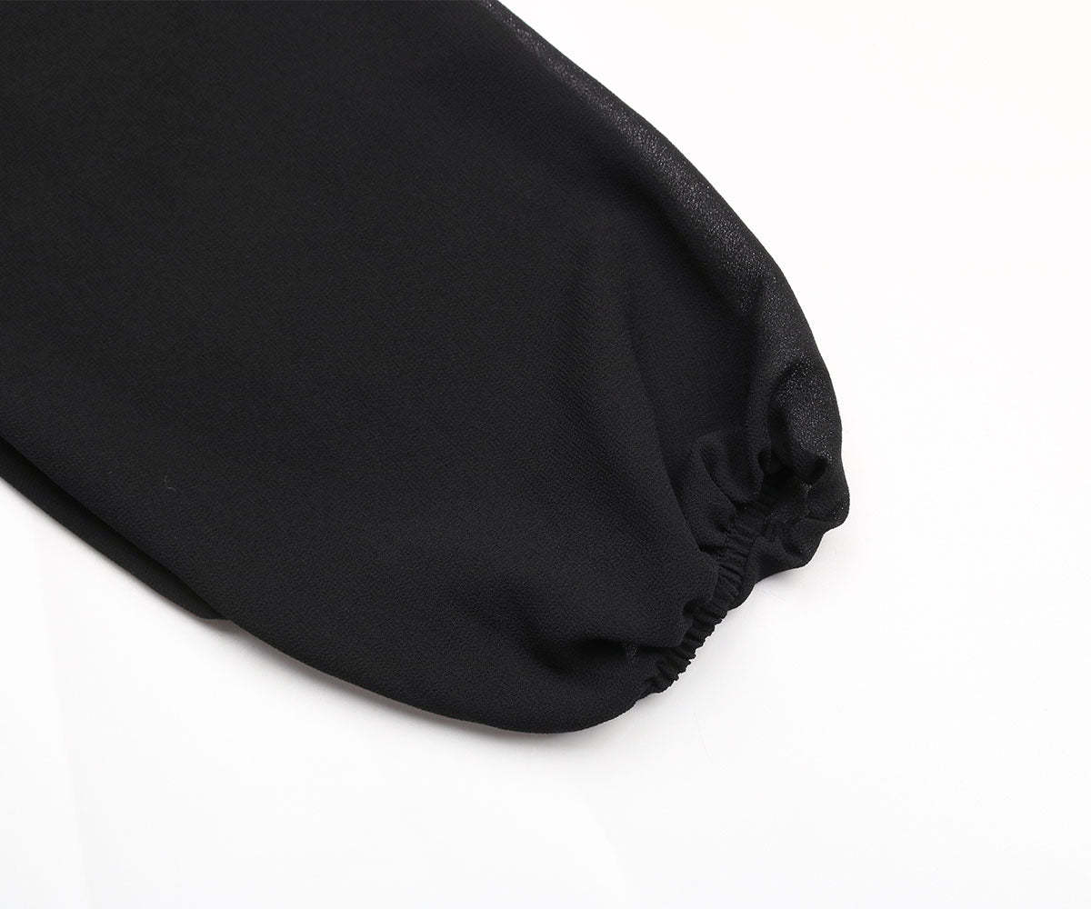 Lantern Sleeve Pleated Hem Belted Dress