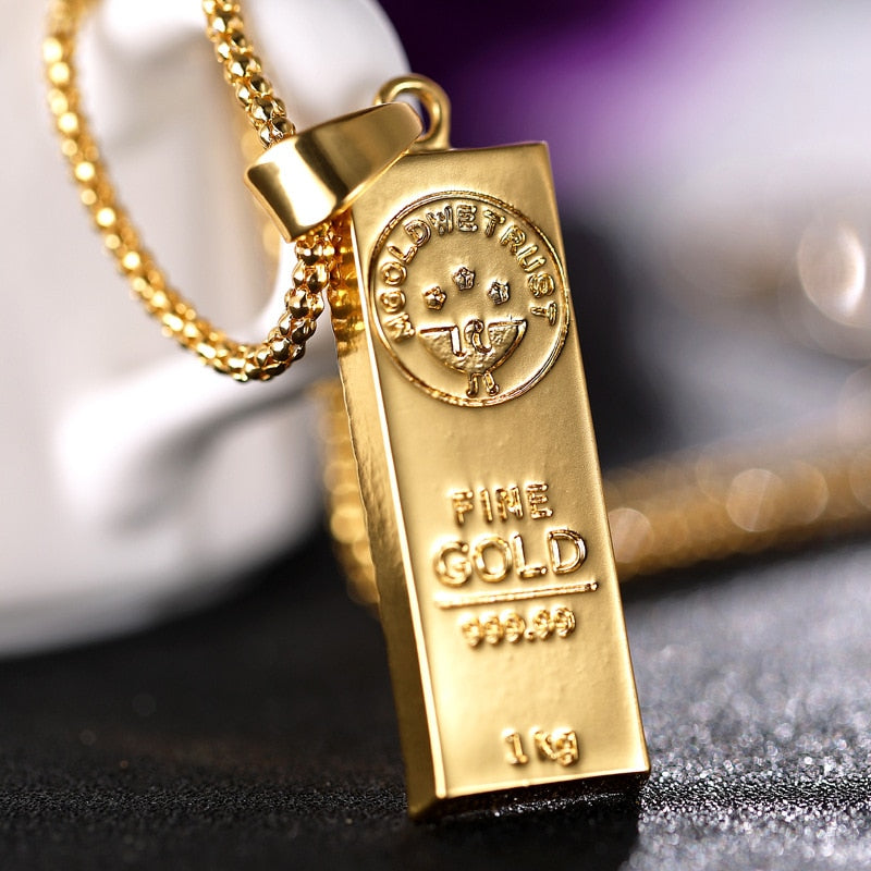 14k Gold Bar Pendant Necklace