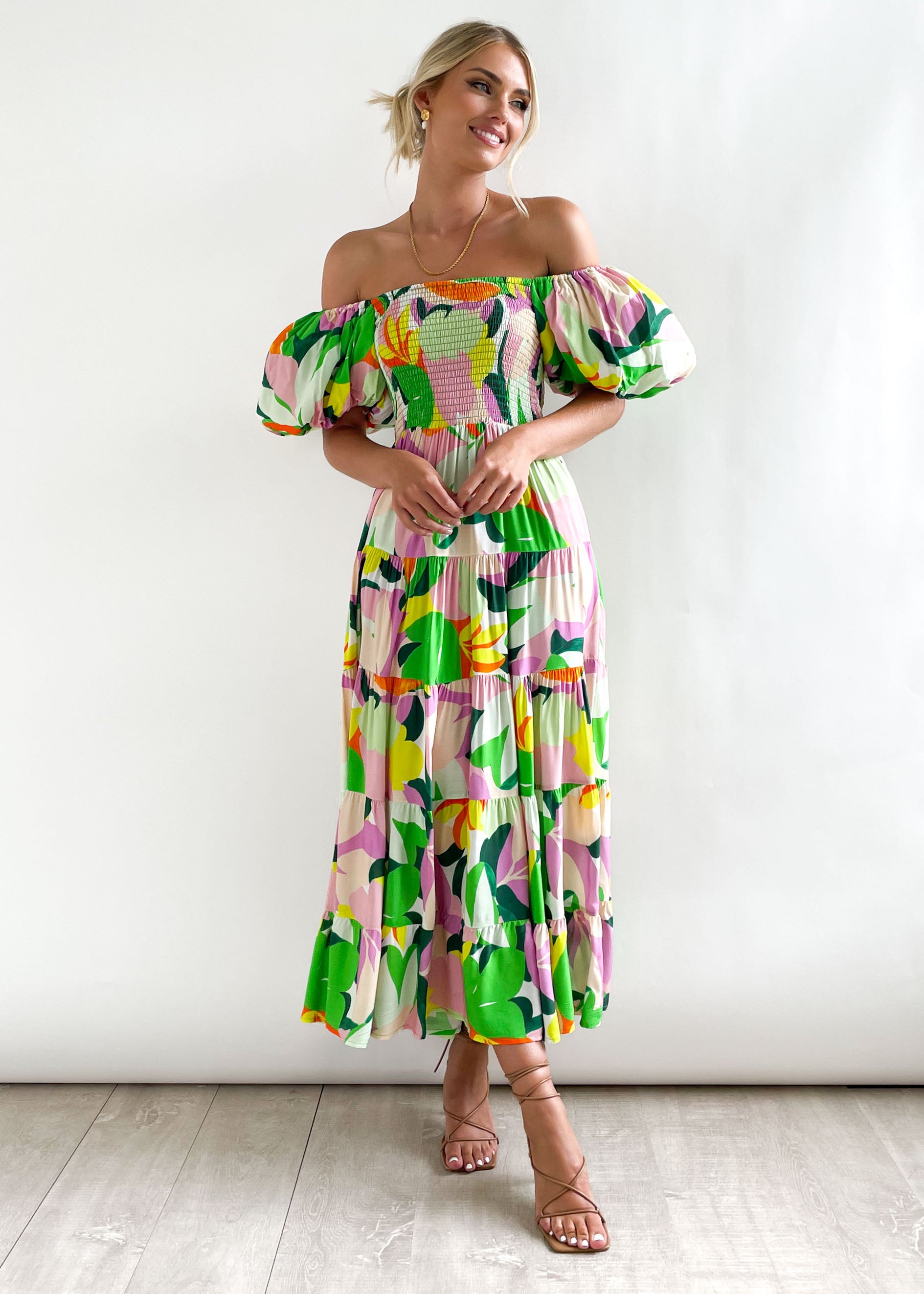 Flossy Green Splash Midi Dress