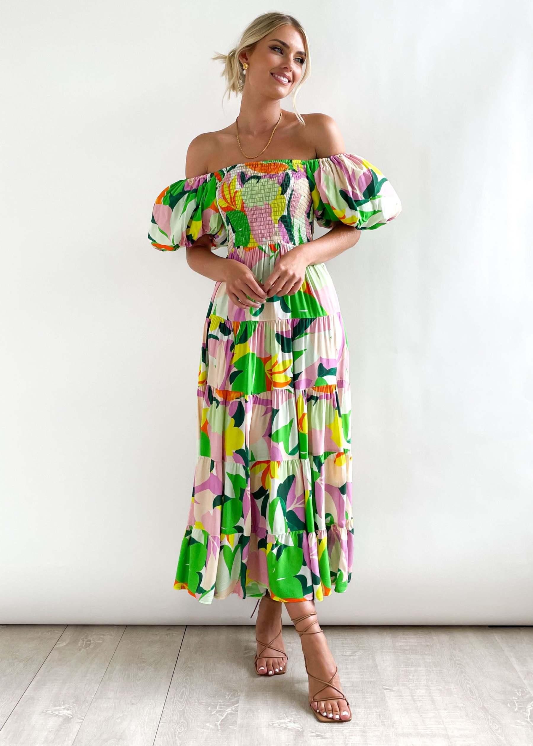 Flossy Green Splash Midi Dress