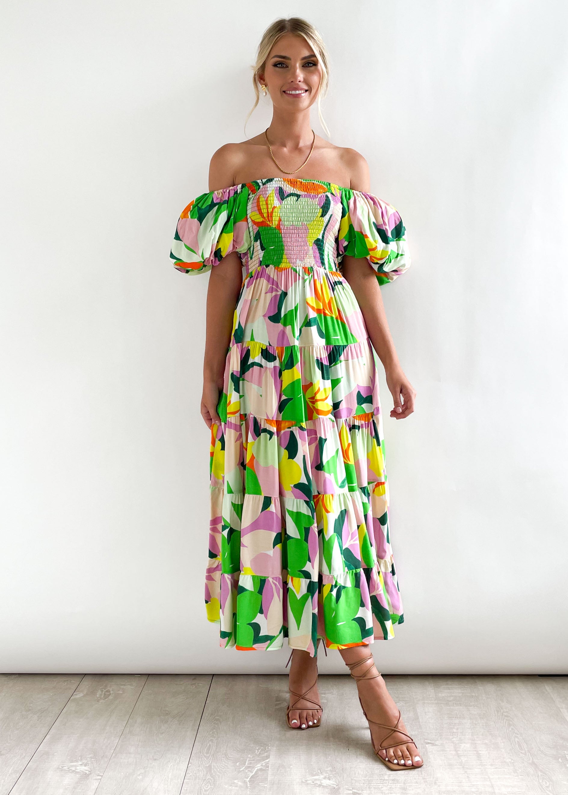Flossy Green Splash Midi Dress