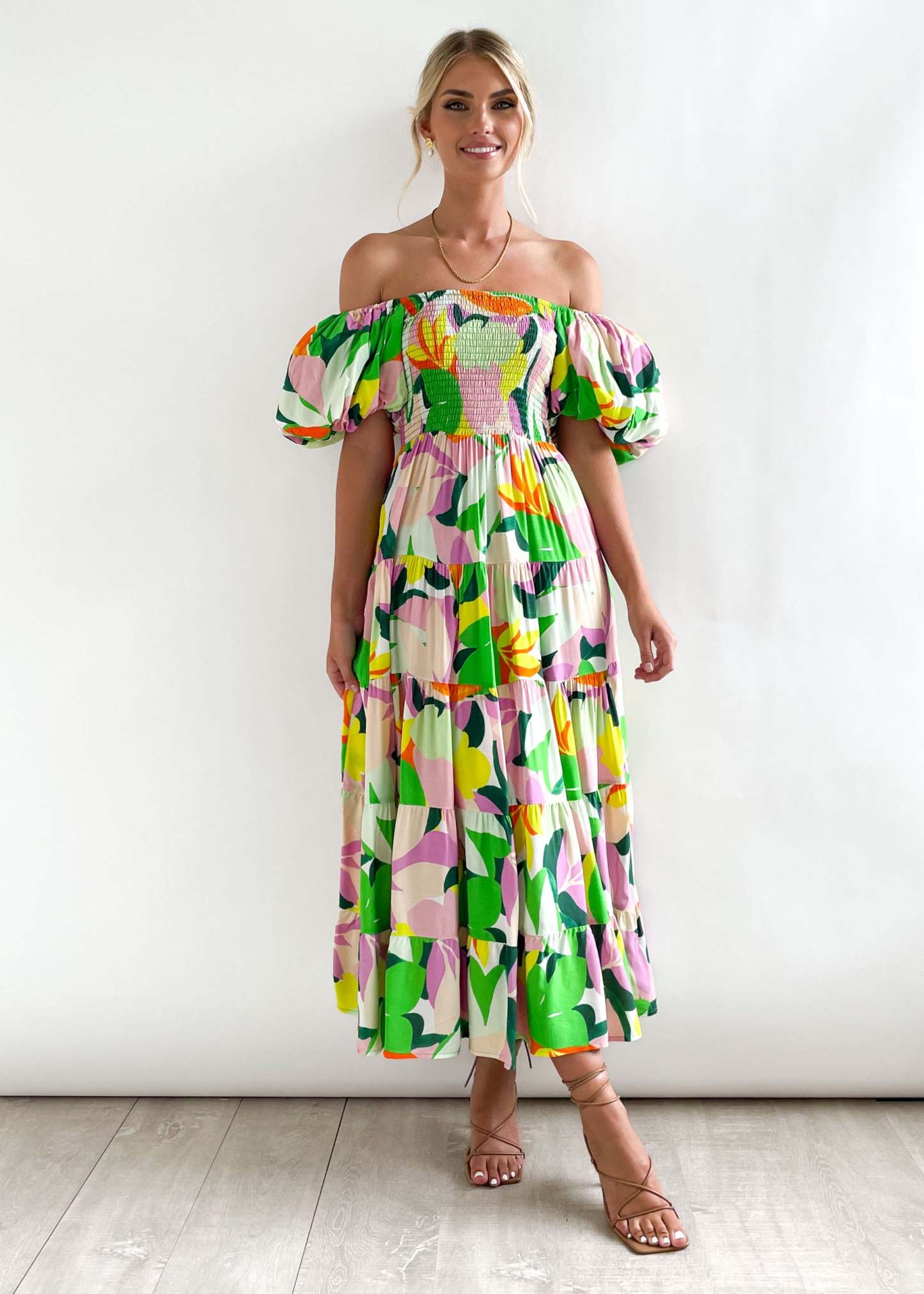 Flossy Green Splash Midi Dress
