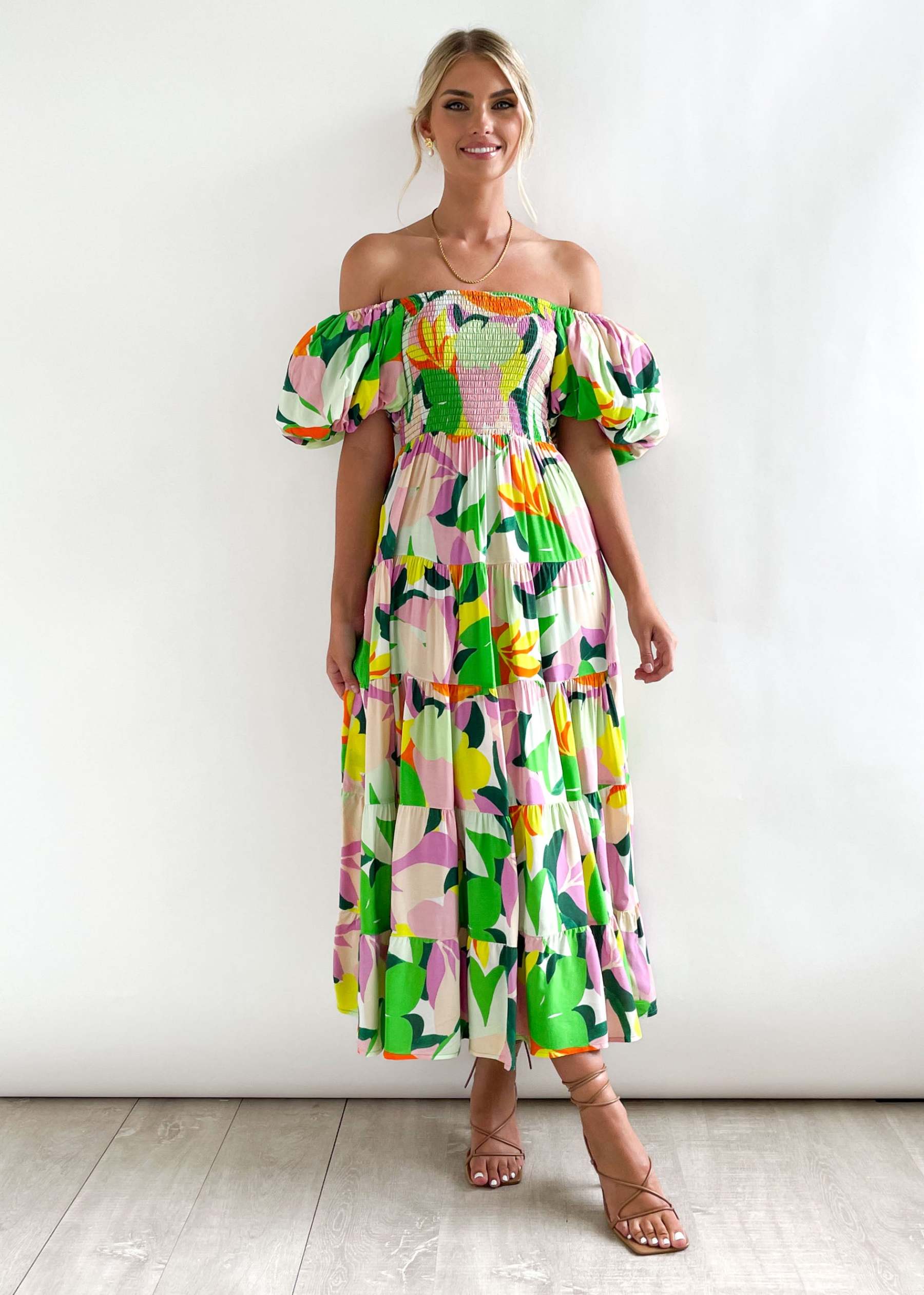 Flossy Green Splash Midi Dress