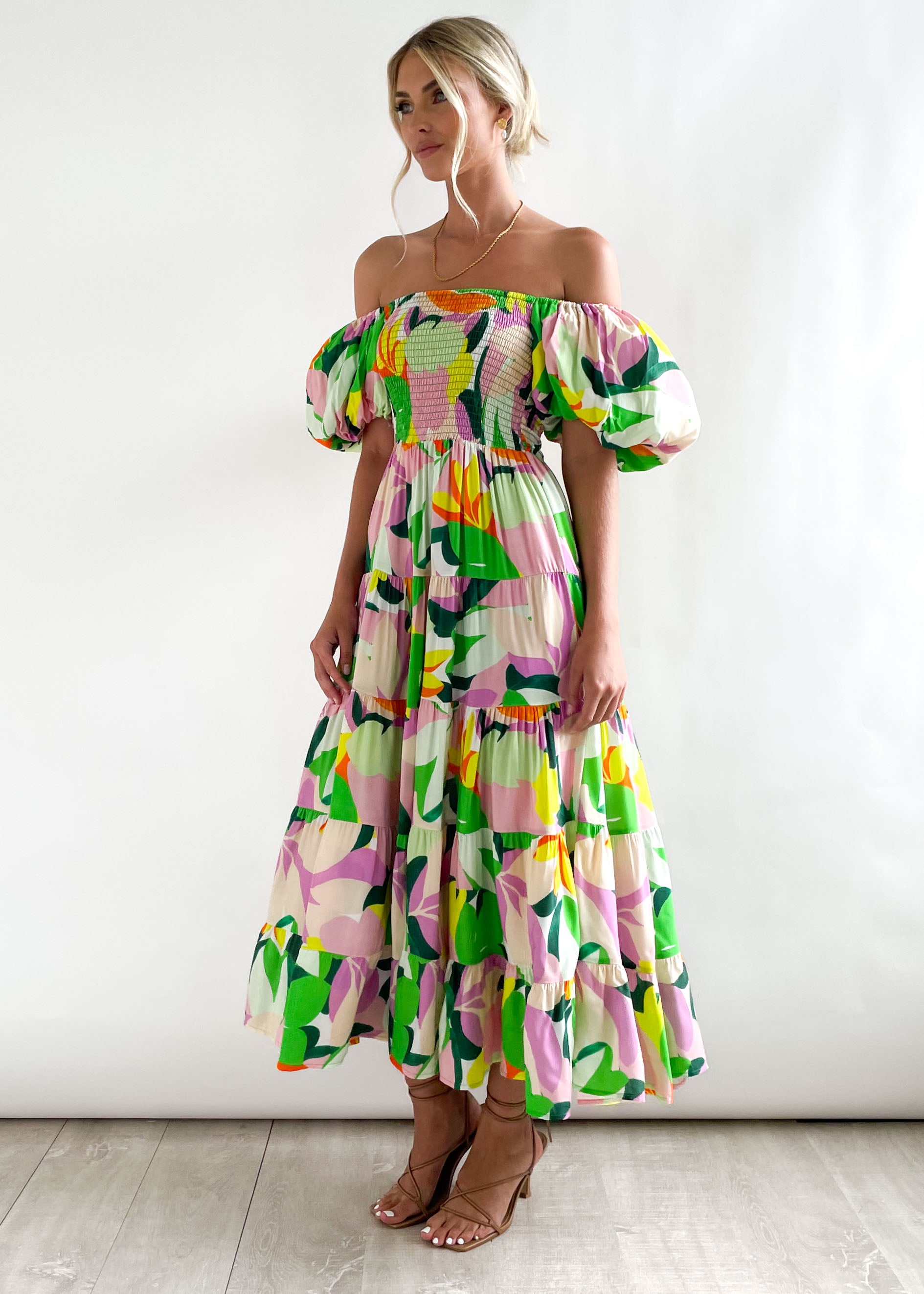 Flossy Green Splash Midi Dress