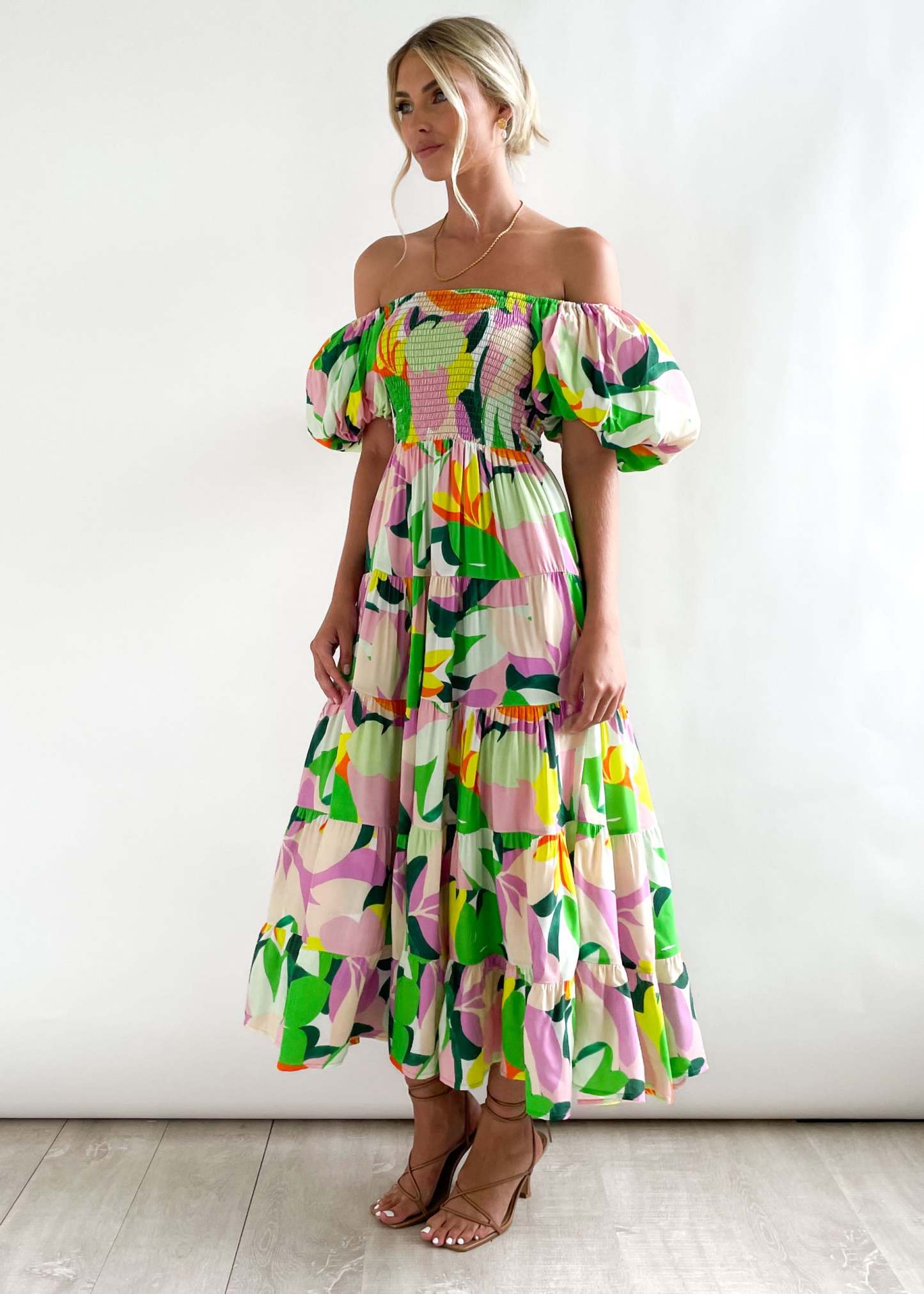 Flossy Green Splash Midi Dress