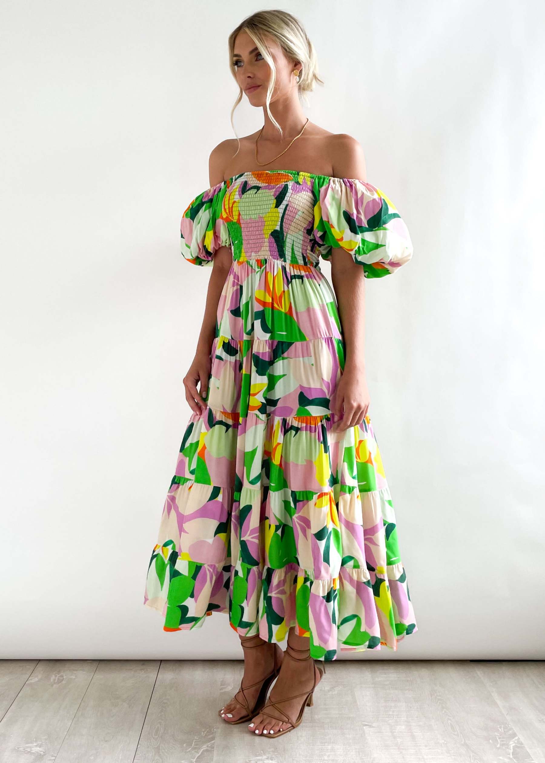 Flossy Green Splash Midi Dress