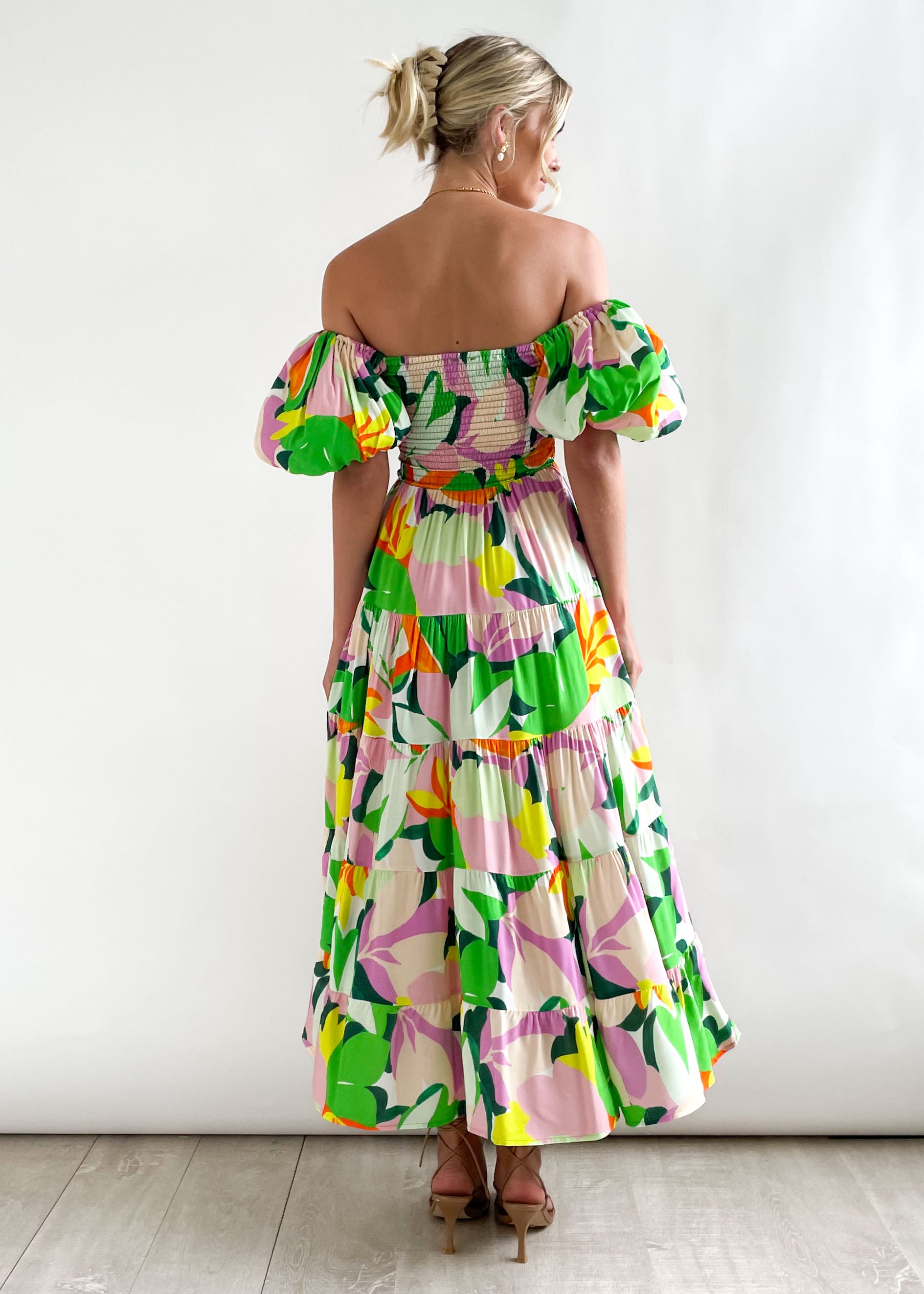 Flossy Green Splash Midi Dress