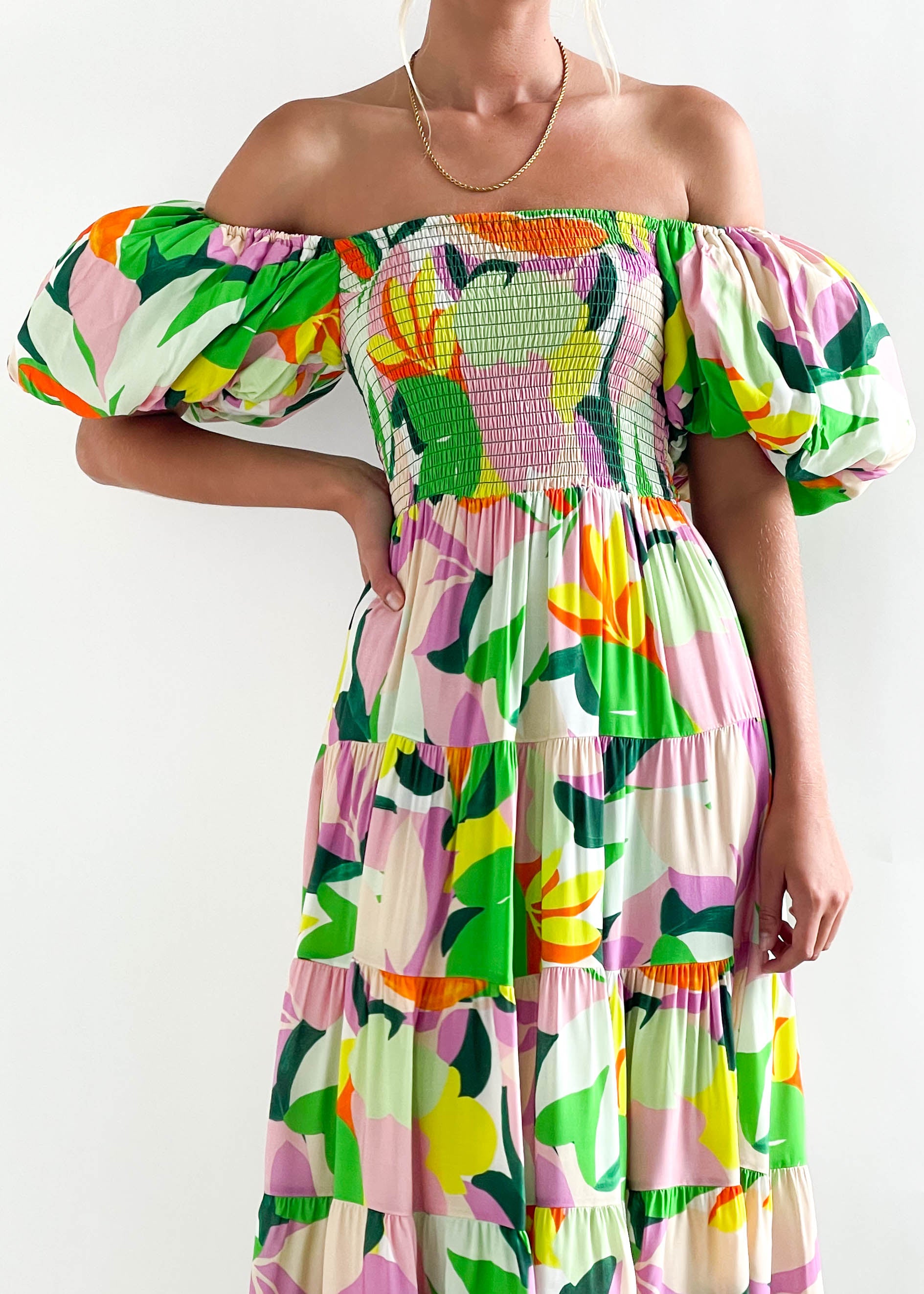 Flossy Green Splash Midi Dress