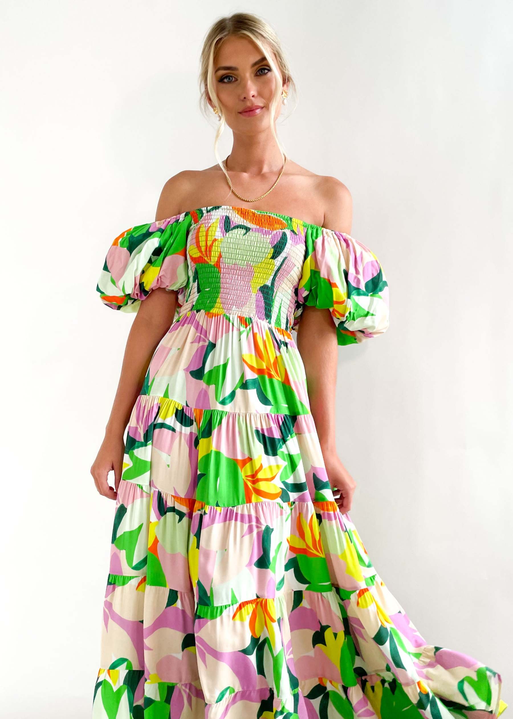 Flossy Green Splash Midi Dress